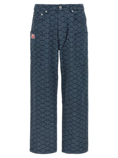 Kenzo Monkey Workwear Jeans With Seigaiha Print