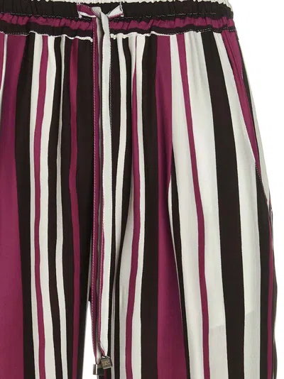 Kiton Vertical Striped Silk Pants With Elastic Waistband