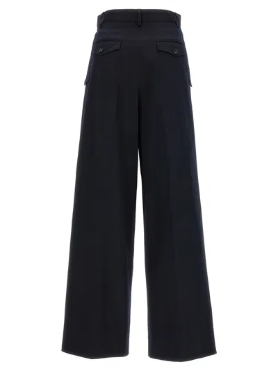 Lanvin Blue Loose Leg Front Pleat Pants In Black