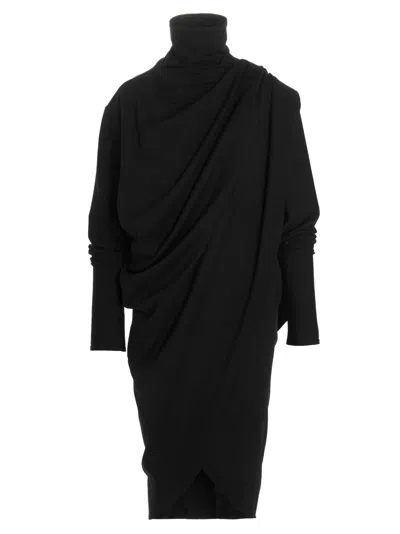 Le Twins Draped High Neckline Long Sleeves Midi Dress