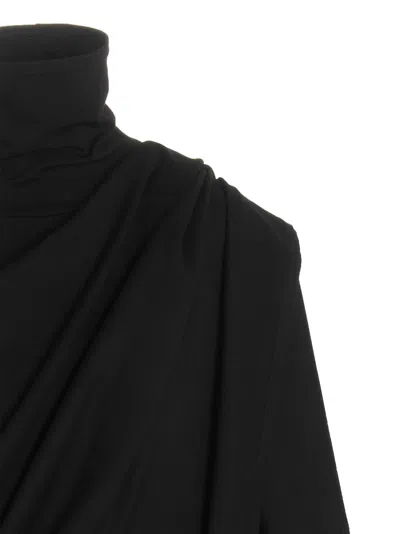 Le Twins Draped High Neckline Long Sleeves Midi Dress