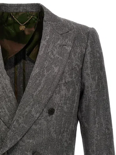 Maurizio Miri Double-breasted Wool Blazer With Textured Finish In Gray