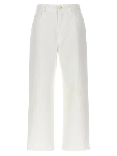 Moncler Crop High Waist White Jeans In Cotton Woman
