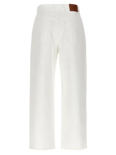 Moncler Crop High Waist White Jeans In Cotton Woman