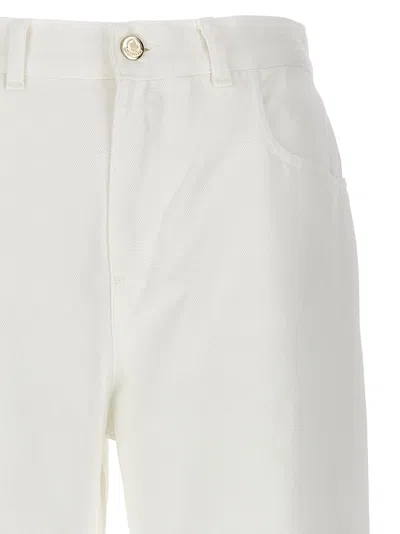 Moncler Crop High Waist White Jeans In Cotton Woman