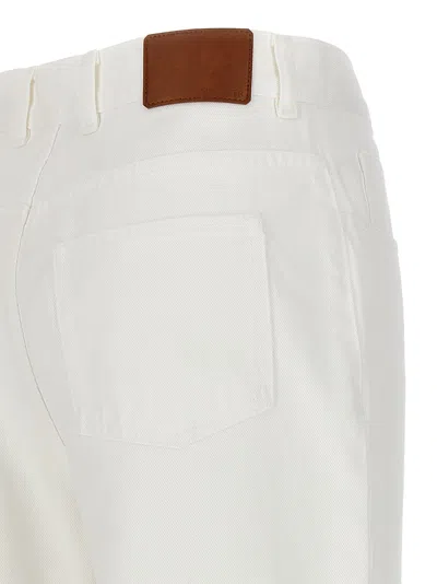 Moncler Crop High Waist White Jeans In Cotton Woman