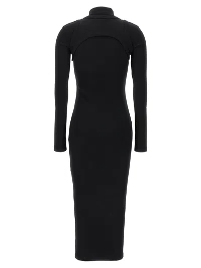 Off-white Ribbed Texture Midi Dress With High Neckline