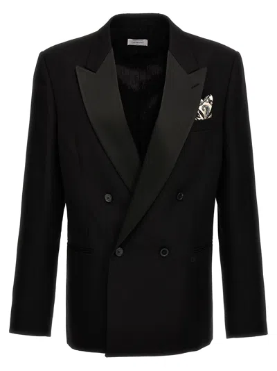 Off-white Double-breasted Tattoo Blazer With Satin Peak Lapel