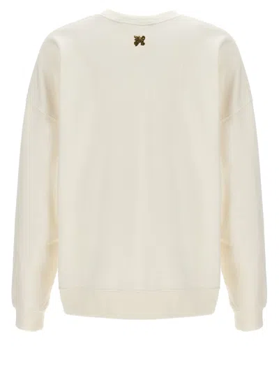 Palm Angels White Crewneck Sweatshirt With Burning Logo Print In Cotton Man