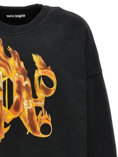 Palm Angels Burning Monogram Sweatshirt In Black