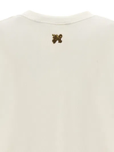 Palm Angels White Crewneck Sweatshirt With Burning Logo Print In Cotton Man