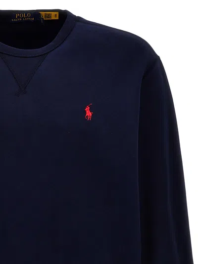 Polo Ralph Lauren Blue Cable Knit Crewneck Sweater With Pony Embroidery On The Front In Wool And Cashmere Man