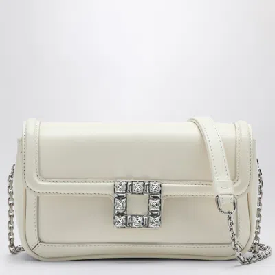 Roger Vivier Elegant Ecru Leather Mini Clutch With Crystal Buckle