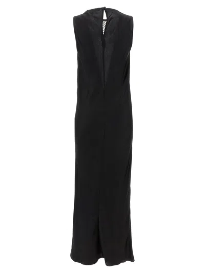Rotate Birger Christensen Midi Black Dress With Plunging V Neck With Mesh Insert In Viscose Woman
