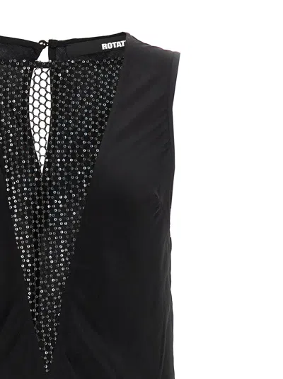 Rotate Birger Christensen Midi Black Dress With Plunging V Neck With Mesh Insert In Viscose Woman