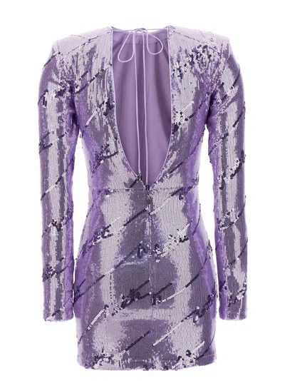 Rotate Birger Christensen Sequin Mini Dress Long Sleeves In Purple