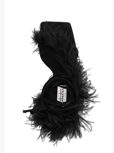 Sebastian Black Feather Wrap Heels