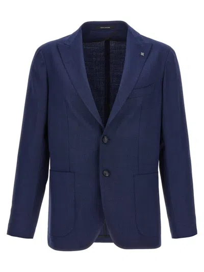 Tagliatore Single-breasted Blue Jacket With Peaked Lapel And Tailored Silhouette