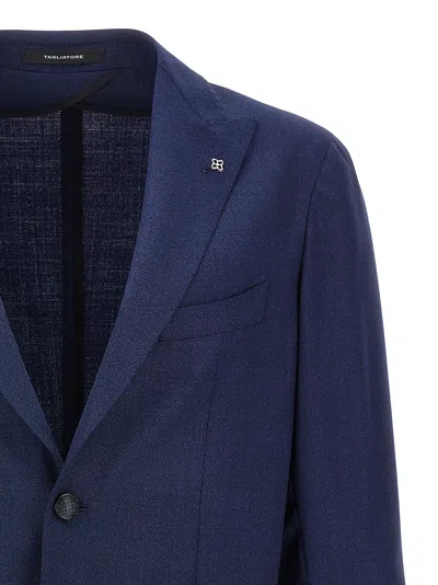 Tagliatore Single-breasted Blue Jacket With Peaked Lapel And Tailored Silhouette