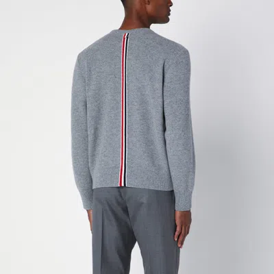 Shop Thom Browne Grey Wool Sweater With Tricolour Detail