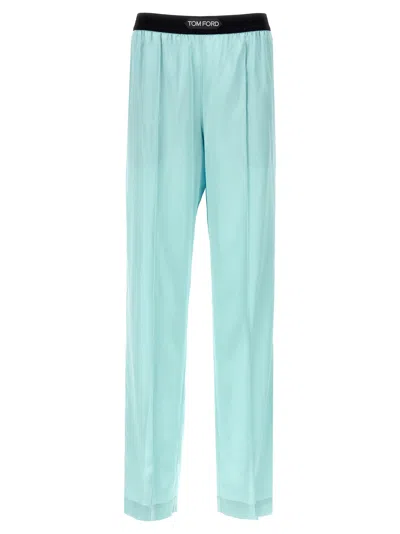 Tom Ford Jacquard-trimmed Stretch-silk Satin Wide-leg Pants
