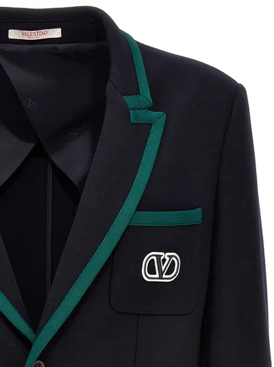 Valentino Tailored Cotton Blend Blazer With Back Slit And Sharp Lapels