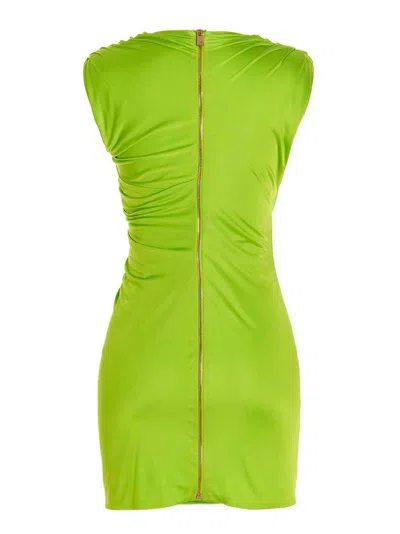 Versace Green Sleeveless Draped Mini Dress In Green