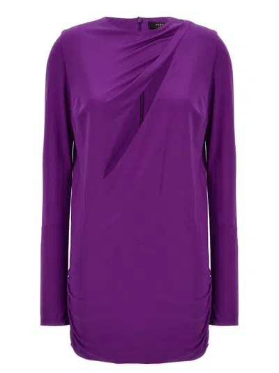Versace Slash Ruched Long Sleeve Jersey Minidress
