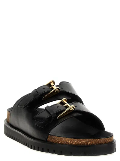 Versace Leather Sandals With Double Buckle Design