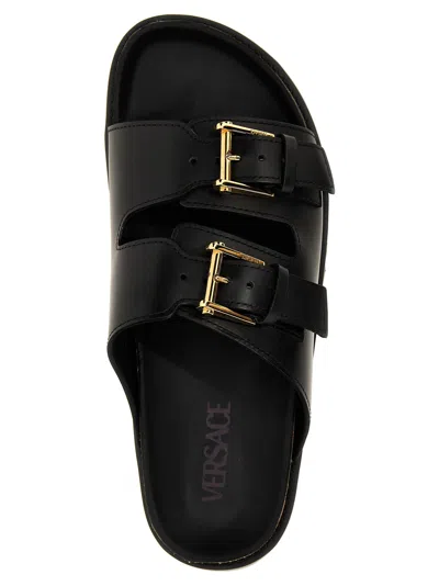 Versace Leather Sandals With Double Buckle Design