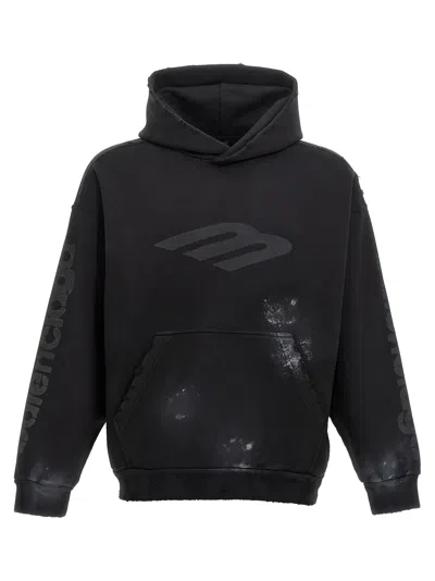 Shop Balenciaga Logo Print Hoodie Sweatshirt Black