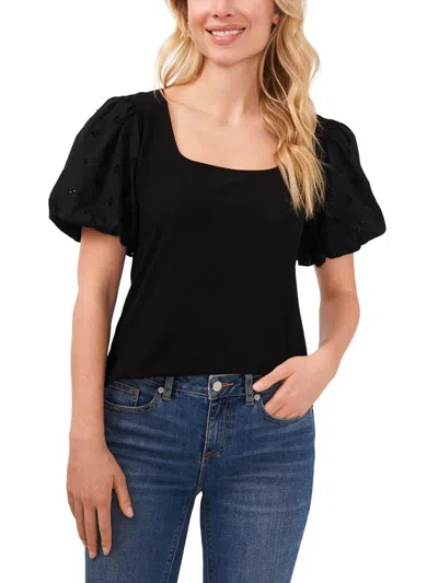 Cece Womens Solid Puff Sleeve Blouse In Black