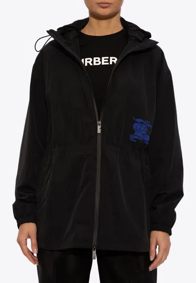 Burberry Ekd Zip Hooded Jacket In Black
