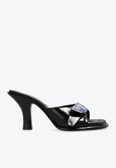 Burberry Bay Equestrian Knight Motif Mules In Black