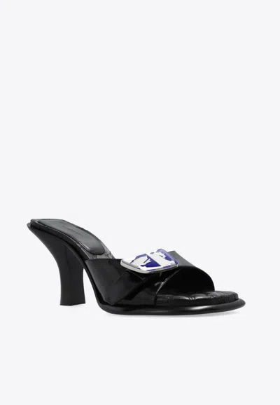 Burberry Bay Equestrian Knight Motif Mules In Black