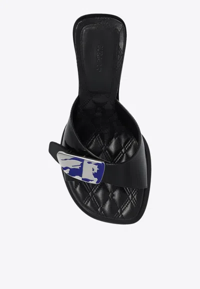 Burberry Bay Equestrian Knight Motif Mules In Black