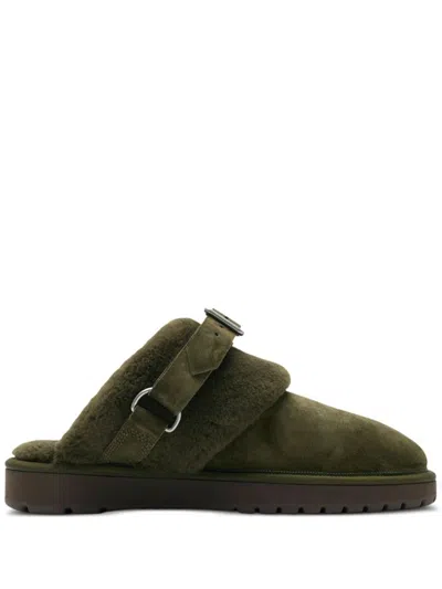 Burberry Elegant Mini Suede Slippers With Soft Fur Lining In Black