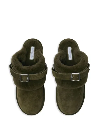 Burberry Elegant Mini Suede Slippers With Soft Fur Lining In Black