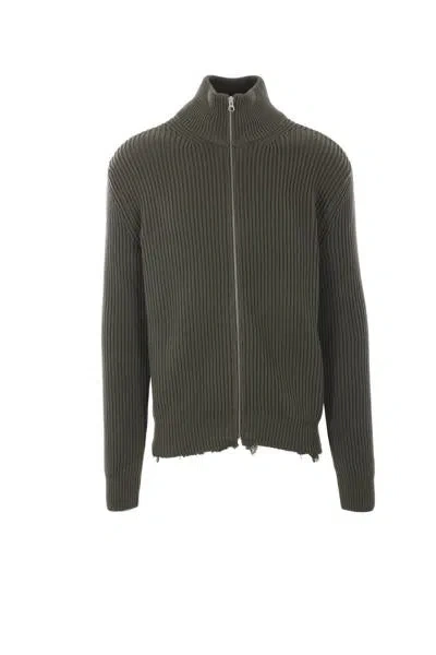 Mm6 Maison Margiela Ribbed Zip Up Cotton Jacket For Men In Brown