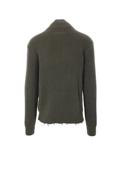 Mm6 Maison Margiela Ribbed Zip Up Cotton Jacket For Men In Brown