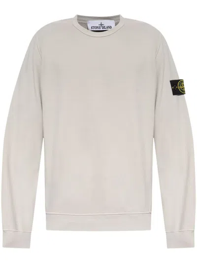 Shop Stone Island Logo Cotton Crewneck Sweatshirt In Grey