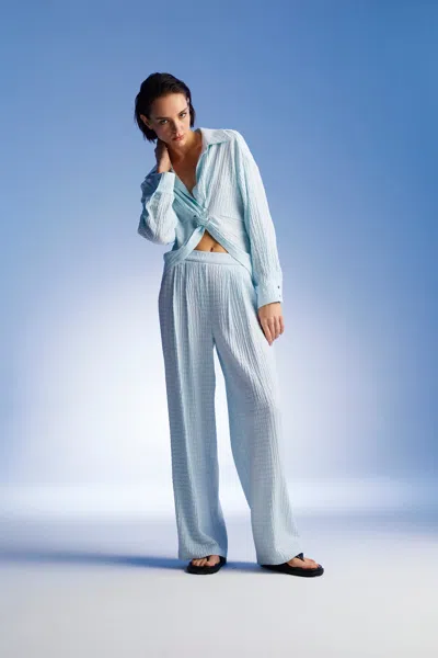 Nocturne High Waist Textured Pants In Blue