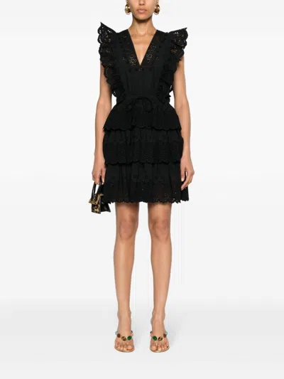 Ulla Johnson Lilith Eyelet Tiered Minidress In Black
