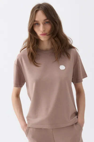 Nocturne Logo Designed Basic T-shirt In Beige