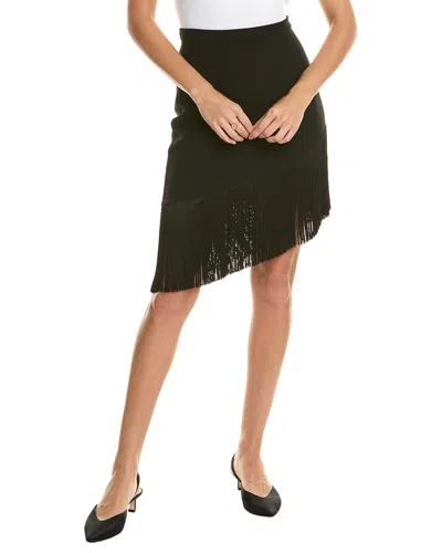 Michael Kors Asymmetric Pencil Skirt With Fringe Trim In Black