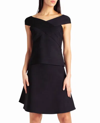 Nicole Miller Dakota Knit Cap Sleeve Top In Very Black In Black