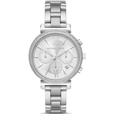 Michael Kors Sofie Mk6575 Women's Silver-tone Chronograph 39mm Watch In Silver