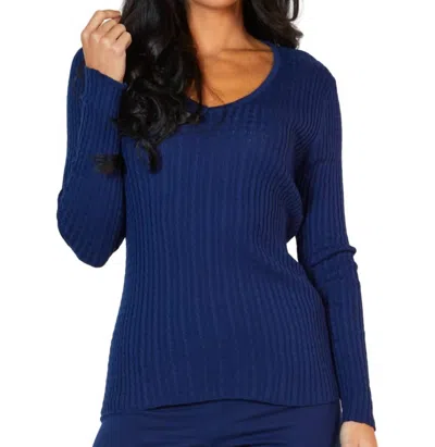 Angel Apparel Braided V-neck Sweater In Navy In Blue