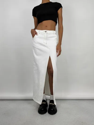 LIONESS SLIT FRONT DENIM MIDI SKIRT IN IVORY 