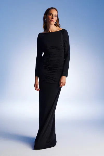 Nocturne Open Back Long Sleeve Maxi Dress In Black